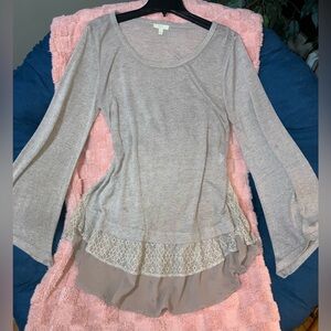 Kori Beige Lace Trim Women's Blouse